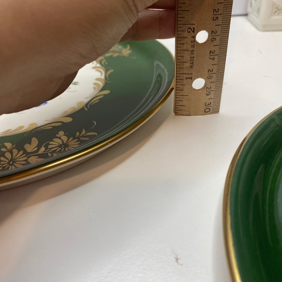 Two Vintage France Plates Hand Painted Floral Green & Gold Accents About 8” Wide - Picture 15 of 15